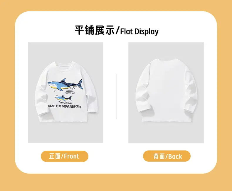 White Long Sleeve Kids T-Shirt Cartoon Shark Print — feature 5