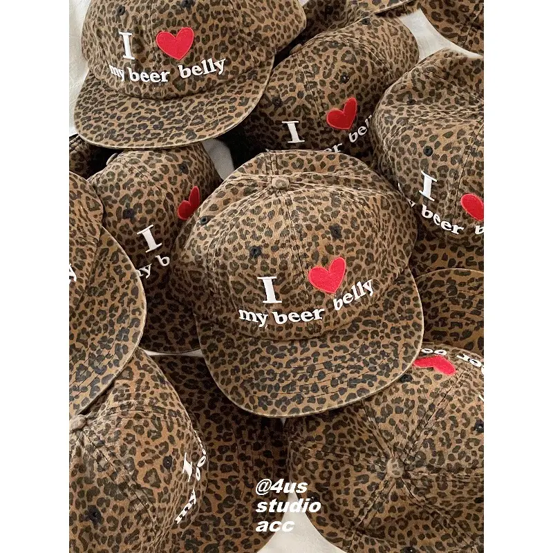 Women Leopard Print Beer Belly Cap with Heart - Image 4