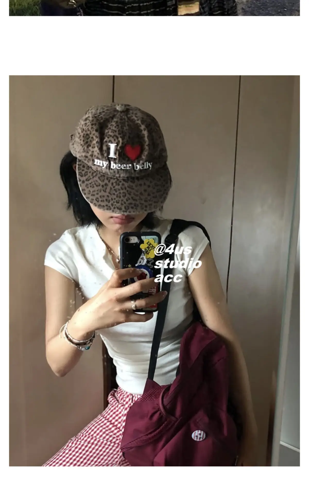 Women Leopard Print Beer Belly Cap with Heart — feature 2