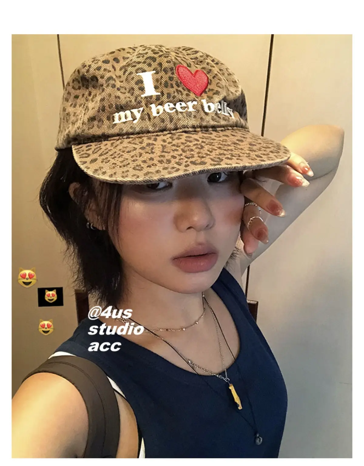 Women Leopard Print Beer Belly Cap with Heart — feature 5
