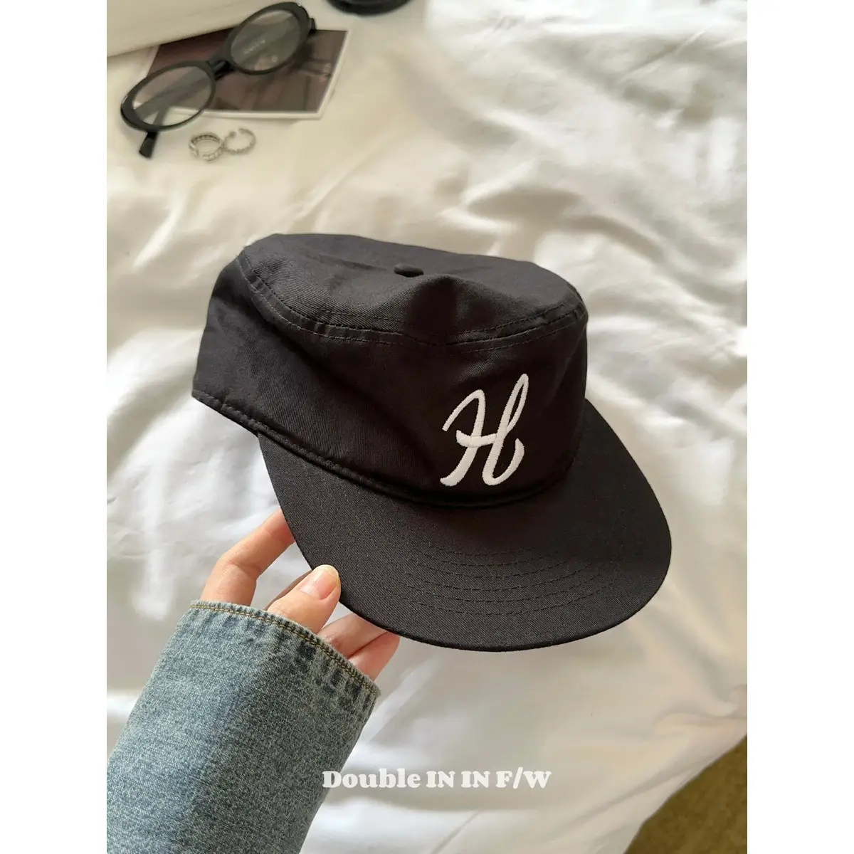 Women Black Houndstooth Embroidered Baseball Cap - Image 2