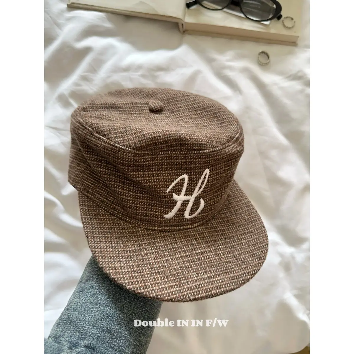 Women Black Houndstooth Embroidered Baseball Cap - Image 3