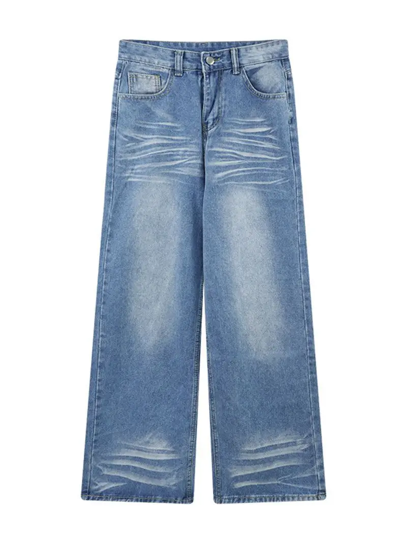 Light Blue Jeans Washed Retro Straight Pants Women's Autumn Design Wide-Leg Pants Long Pants Loose Floor-Length Pants Trendy — feature 11