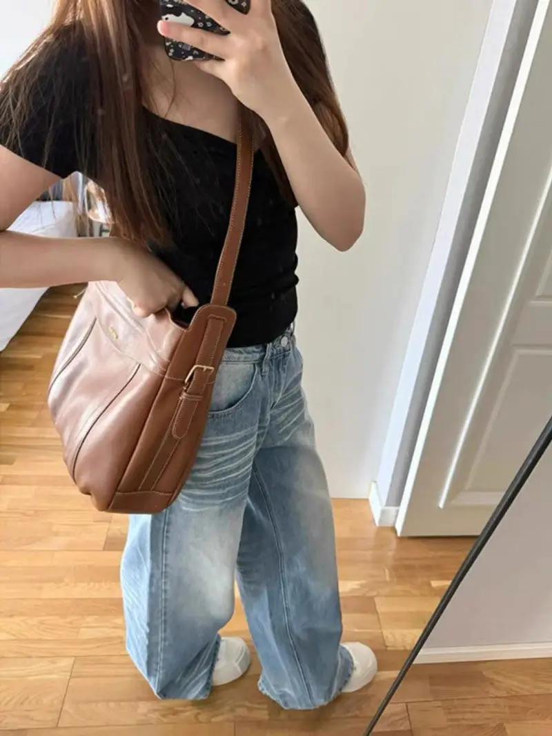 Light Blue Jeans Washed Retro Straight Pants Women's Autumn Design Wide-Leg Pants Long Pants Loose Floor-Length Pants Trendy — feature 8