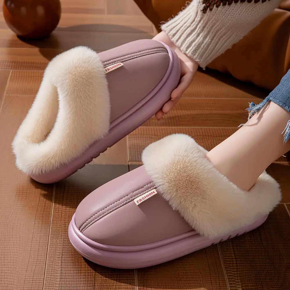 2024 Waterproof Cotton Slippers for Men and Women Autumn and Winter Warmth Plus Velvet Couple Home Warmth Waterproof Slippers Winter Wholesale