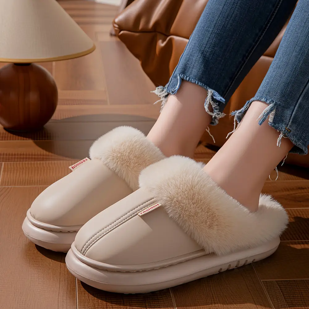 2024 Waterproof Cotton Slippers for Men and Women Autumn and Winter Warmth Plus Velvet Couple Home Warmth Waterproof Slippers Winter Wholesale
