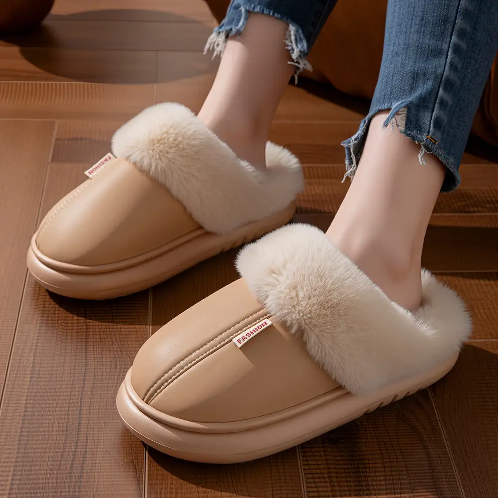 2024 Waterproof Cotton Slippers for Men and Women Autumn and Winter Warmth Plus Velvet Couple Home Warmth Waterproof Slippers Winter Wholesale