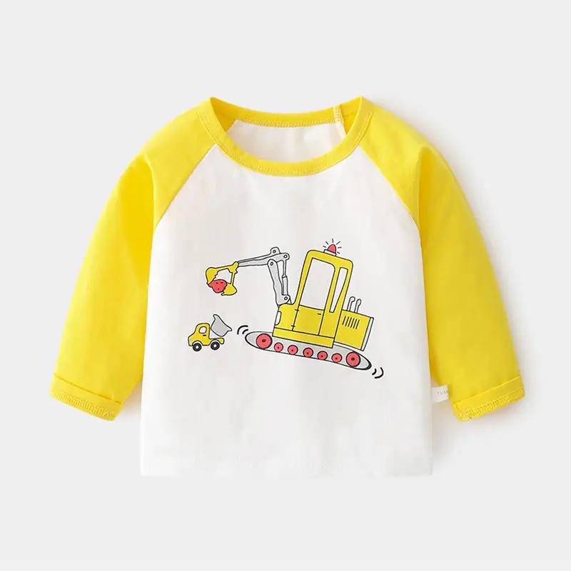 Baby Long Sleeve T-Shirt Yellow White Train Print - Image 2