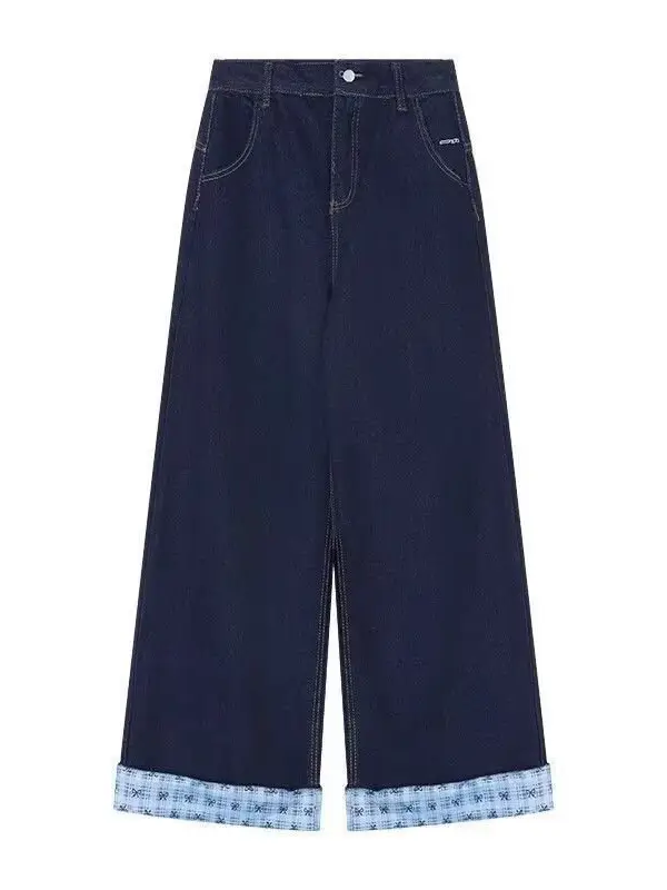 Plus Size Dark Blue Jeans with Patchwork Design