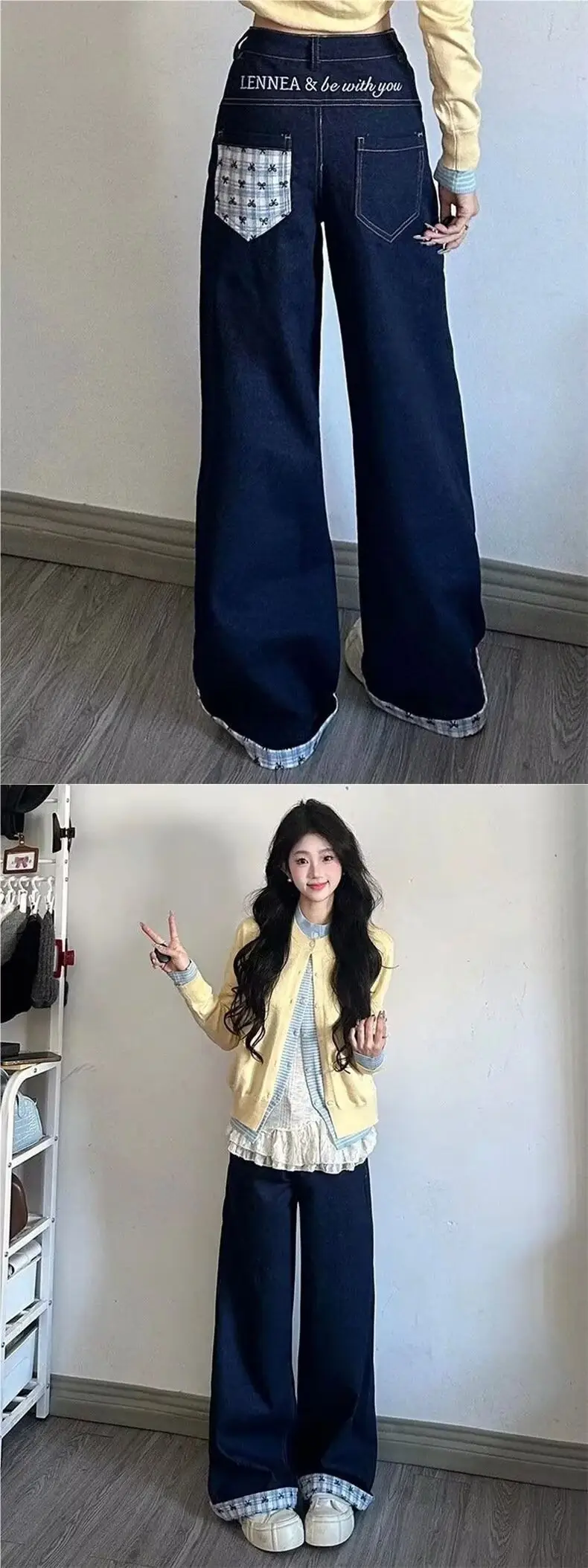 Plus Size Dark Blue Jeans with Patchwork Design — feature 4