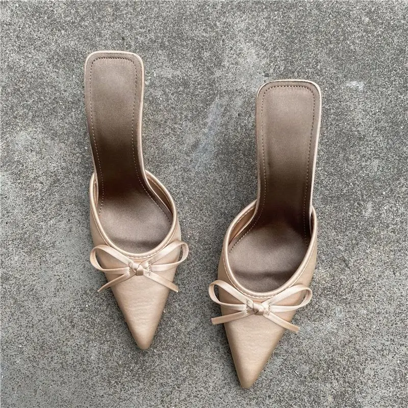 Fashionable Pointed-Toe Half-Slippers for Women, 2026 Summer Bowknot Sandals, High-Heeled Stiletto Mules - Image 5