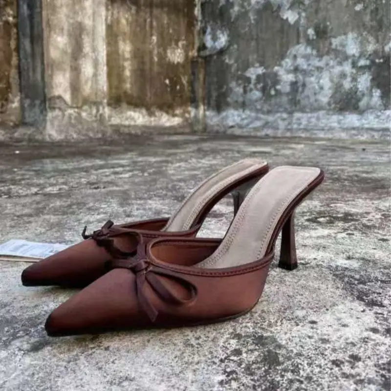 Fashionable Pointed-Toe Half-Slippers for Women, 2026 Summer Bowknot Sandals, High-Heeled Stiletto Mules - Image 2