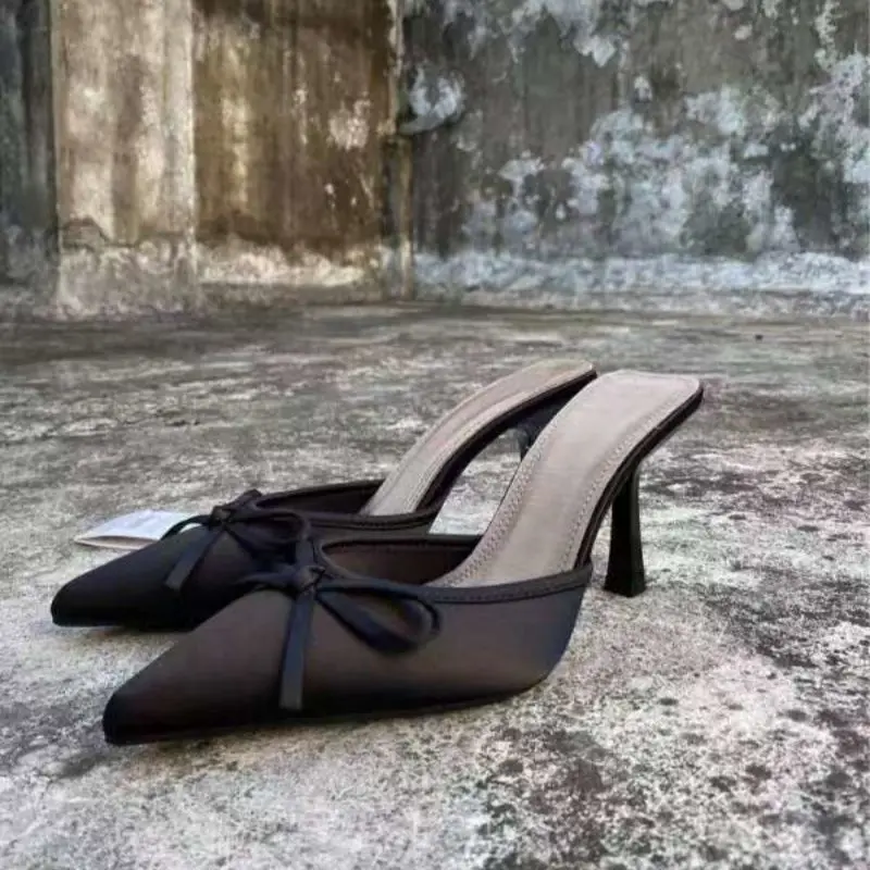 Fashionable Pointed-Toe Half-Slippers for Women, 2026 Summer Bowknot Sandals, High-Heeled Stiletto Mules - Image 3