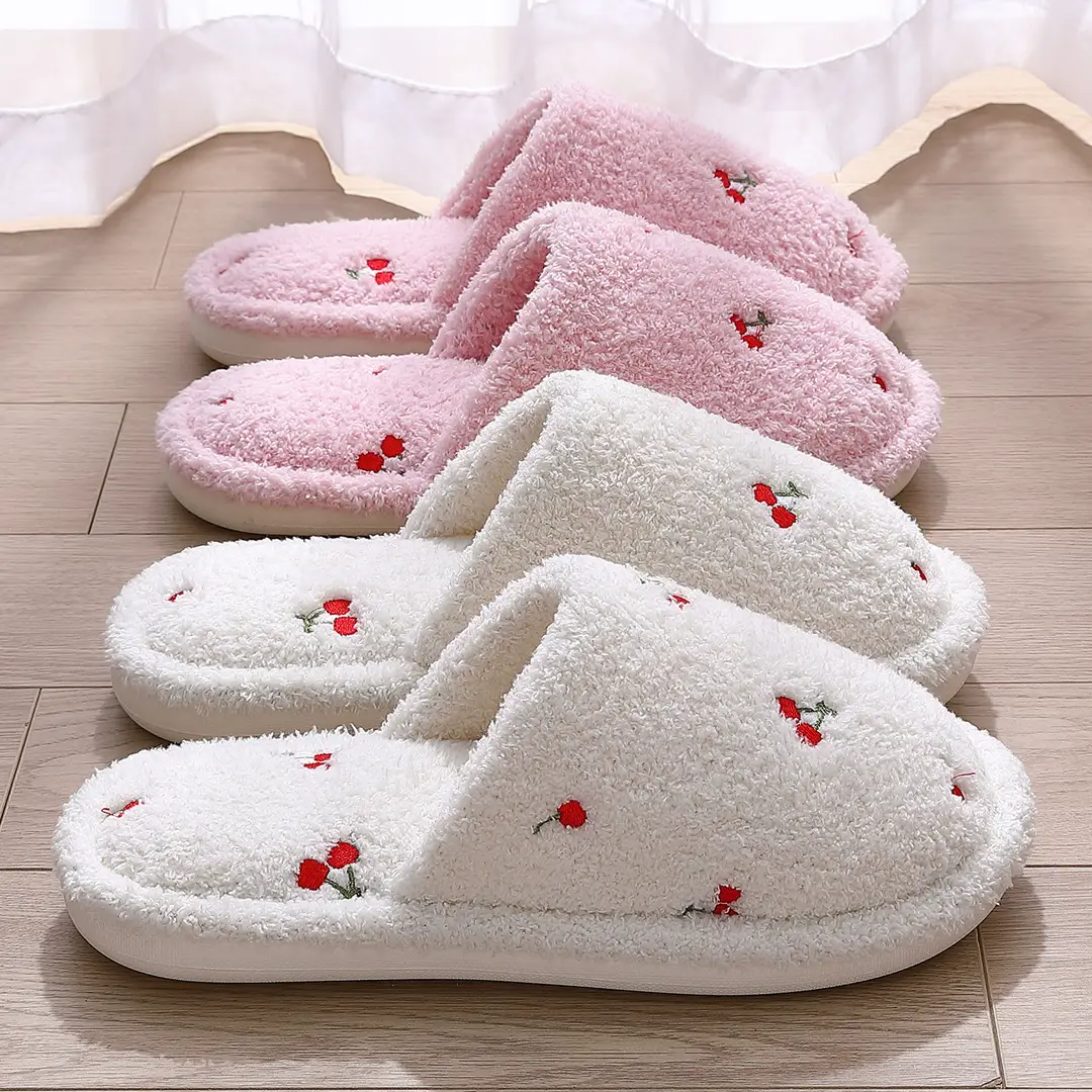 Cute Cherry Cotton Slippers for Women Autumn and Winter Plush Warm Home Indoor Ladies Home Non-Slip Floor Mop Wholesale - Image 6
