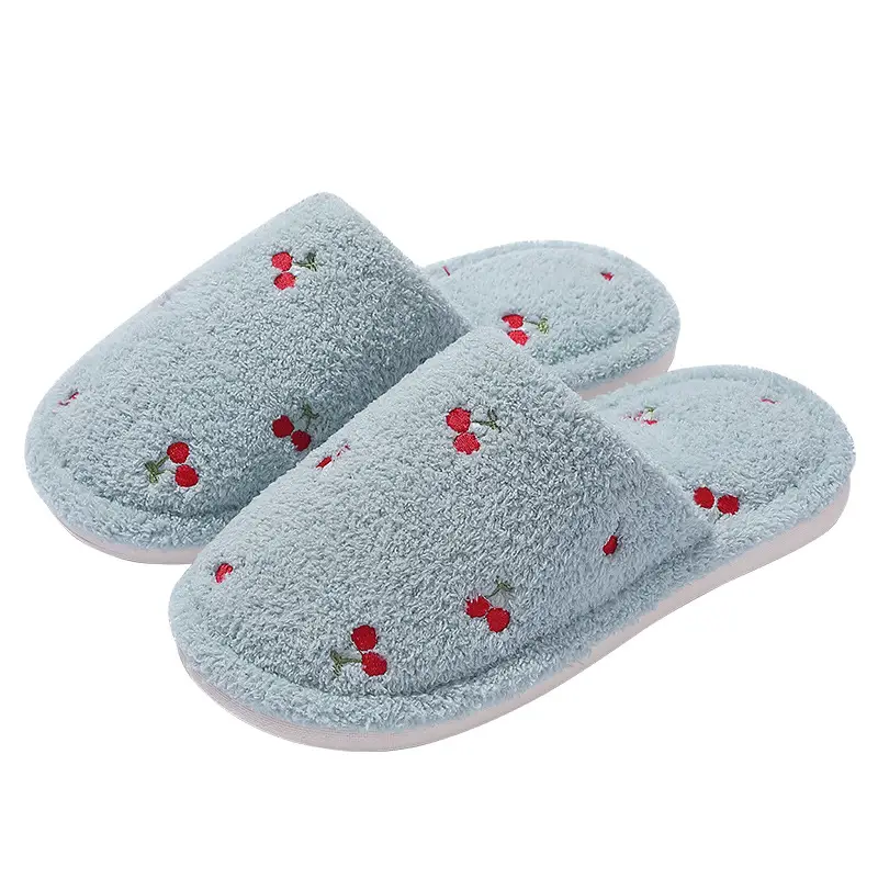 Cute Cherry Cotton Slippers for Women Autumn and Winter Plush Warm Home Indoor Ladies Home Non-Slip Floor Mop Wholesale - Image 9