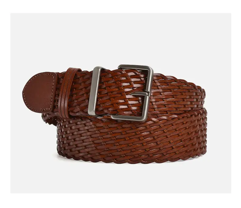 Women's Brown Woven Belt with Silver Buckle — feature 9