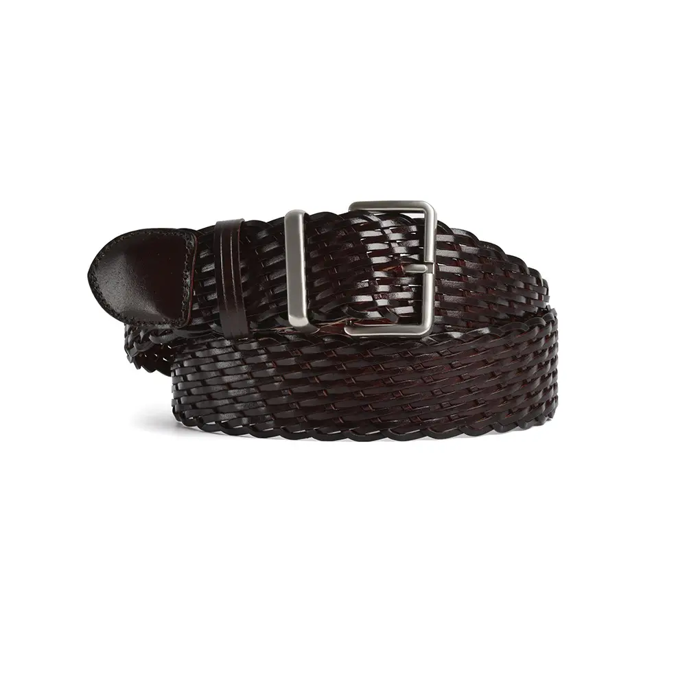 Women's Brown Woven Belt with Silver Buckle