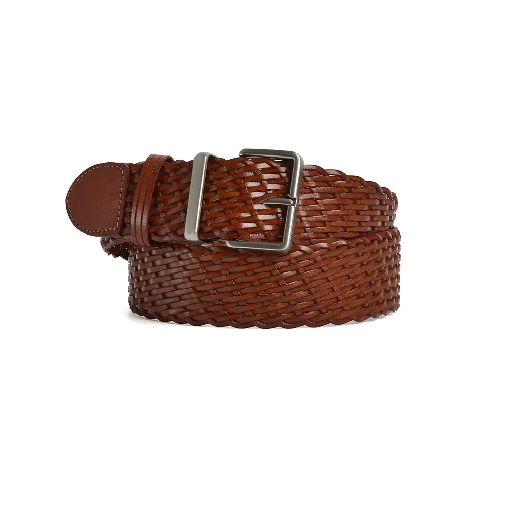 Women's Brown Woven Belt with Silver Buckle