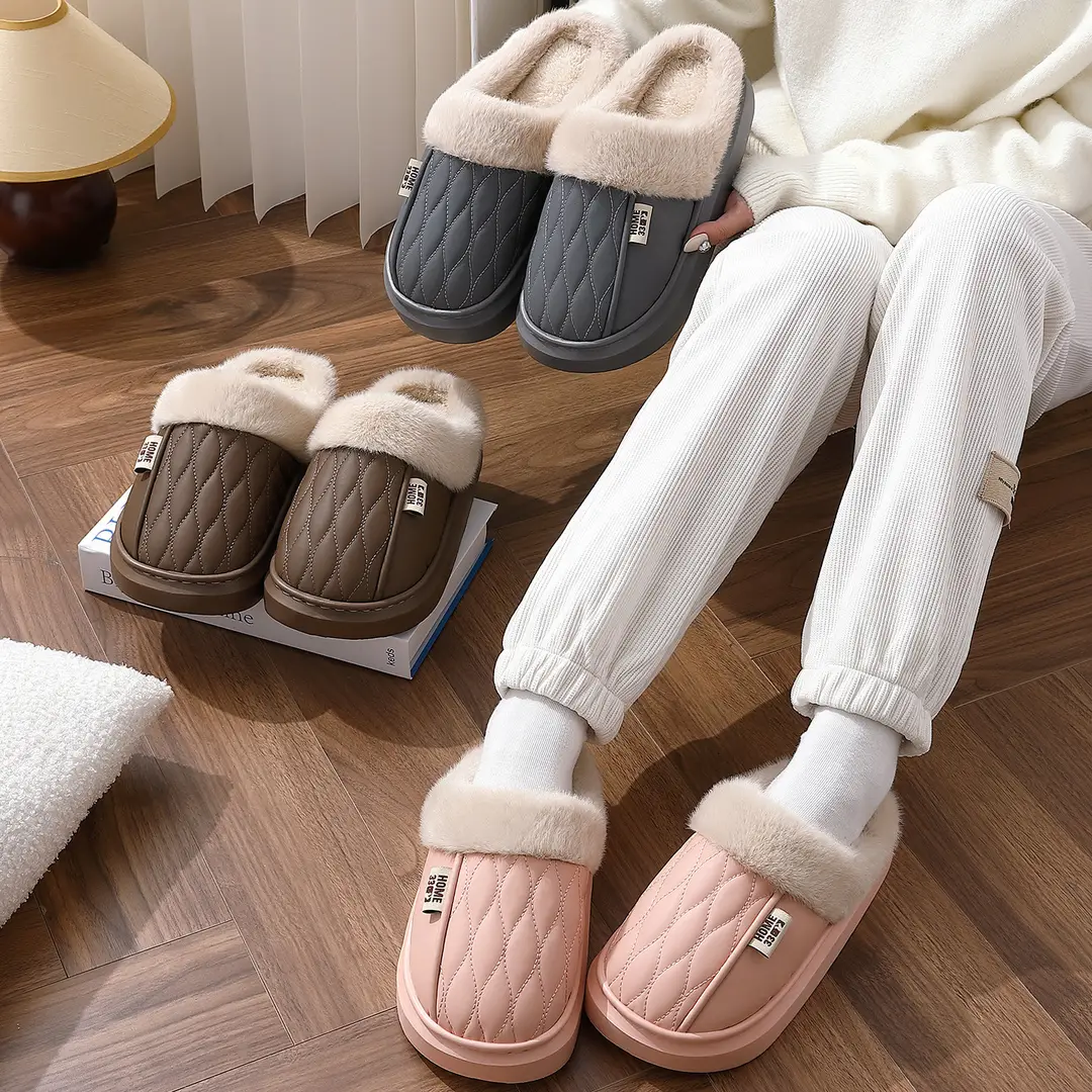 Men's Cotton Slippers 2025 Autumn and Winter New Style Home Indoor Thick-Soled Non-Slip Waterproof Cotton Slippers for Parents Wholesale