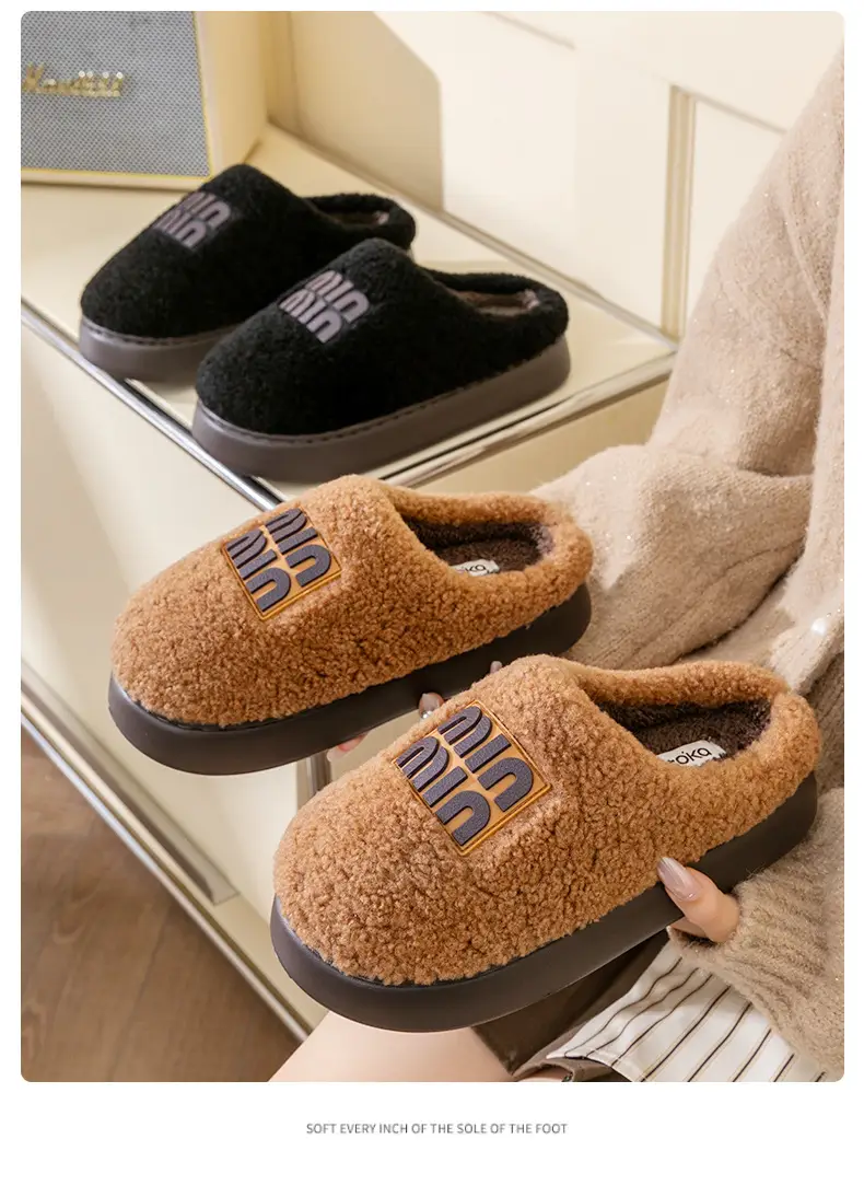 Women's Pink Furry Slippers Thick Soled Winter — feature 16