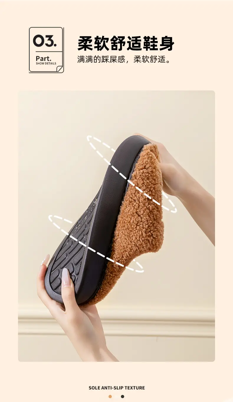 Women's Pink Furry Slippers Thick Soled Winter — feature 7