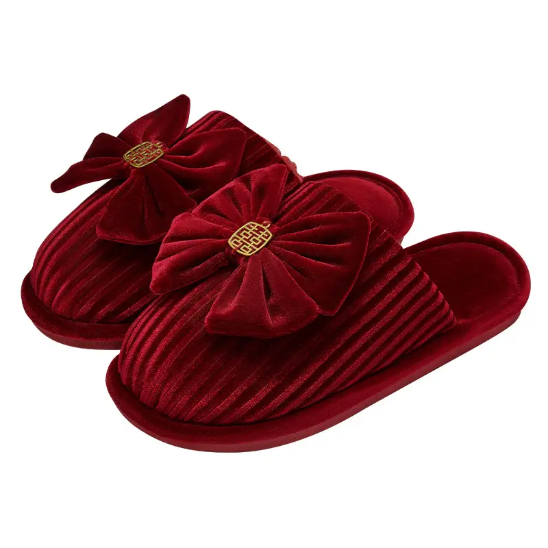 Autumn and Winter Wedding Cotton Slippers for Newlyweds, Festive Big Red Pair of Bride and Groom Indoor Dowry Accessible Luxury - Image 7