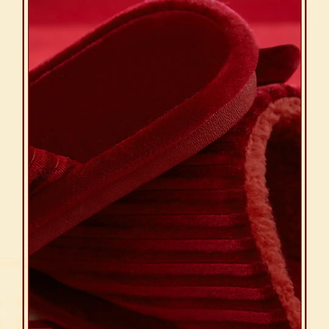 Autumn and Winter Wedding Cotton Slippers for Newlyweds, Festive Big Red Pair of Bride and Groom Indoor Dowry Accessible Luxury — feature 13