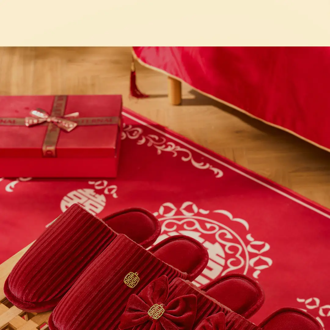 Autumn and Winter Wedding Cotton Slippers for Newlyweds, Festive Big Red Pair of Bride and Groom Indoor Dowry Accessible Luxury — feature 23