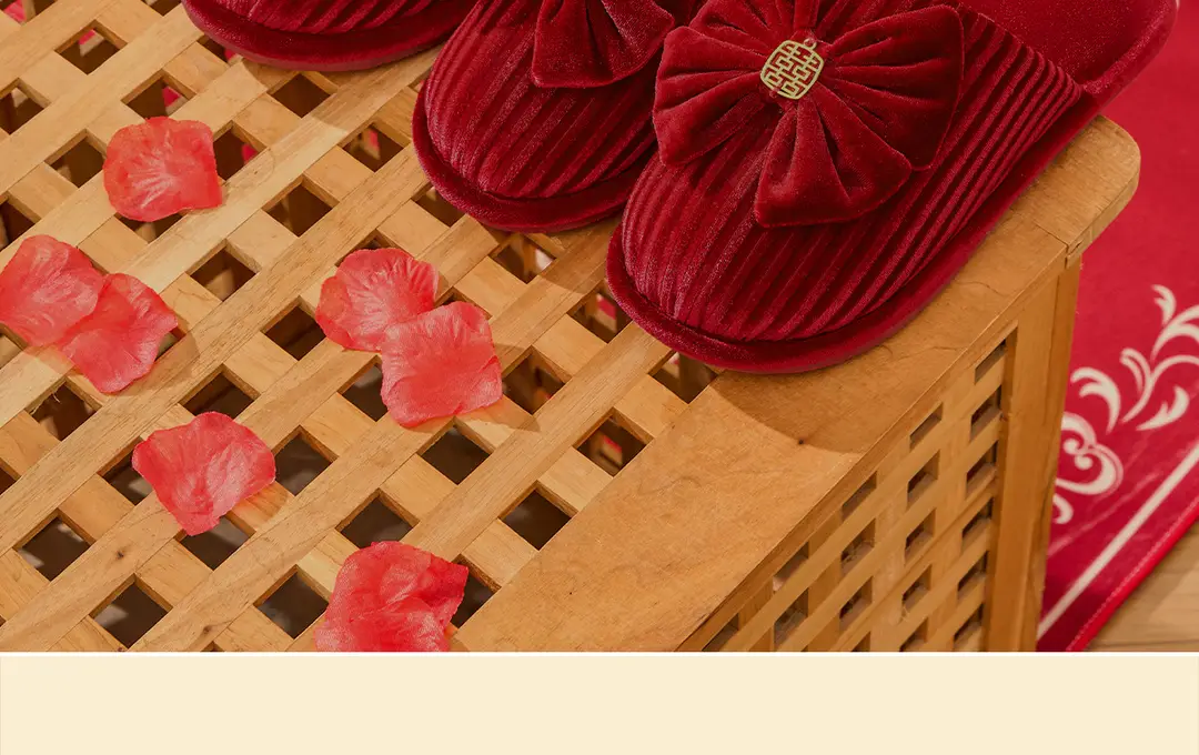 Autumn and Winter Wedding Cotton Slippers for Newlyweds, Festive Big Red Pair of Bride and Groom Indoor Dowry Accessible Luxury — feature 24
