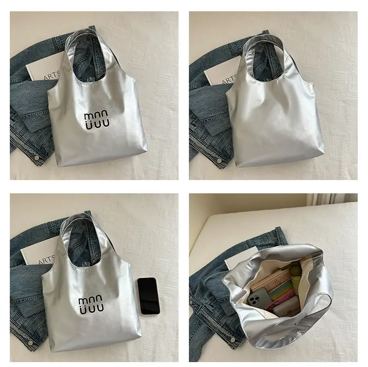 Women's Printed Shoulder Bags 2025 Black White Silver — feature 8