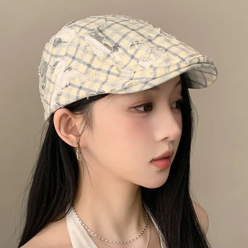 Women Floral Wash Denim Cap Forward Large Circumference — feature 1
