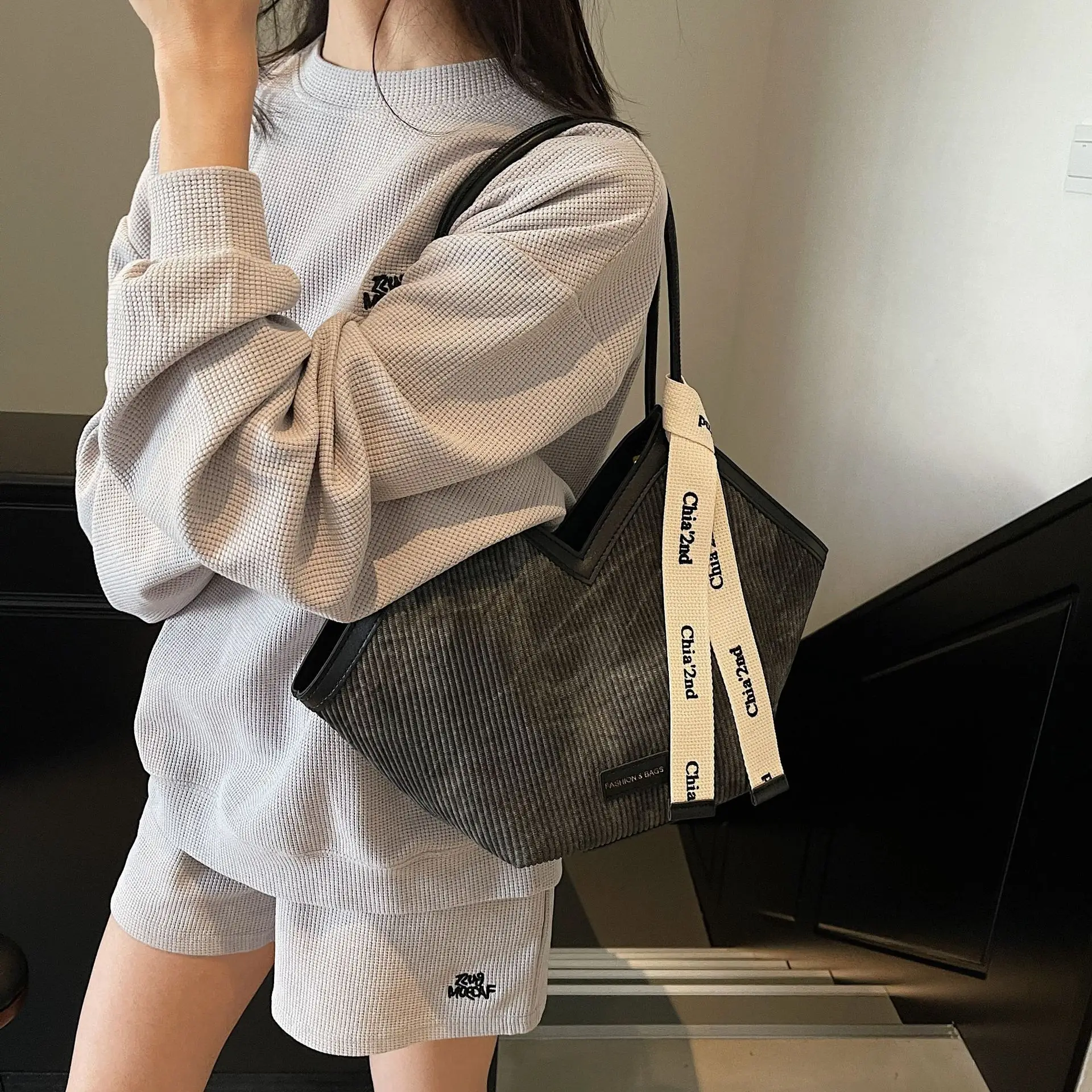 Women Beige Satchel Tote Bag Large Capacity