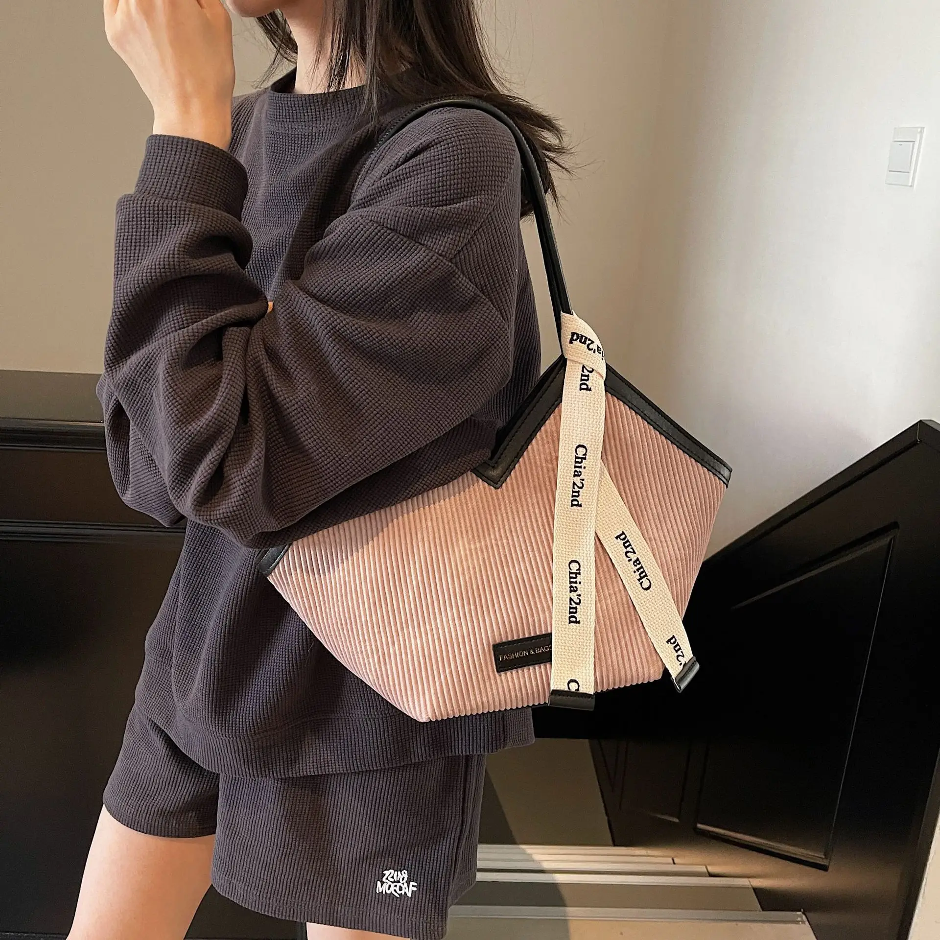 Women Beige Satchel Tote Bag Large Capacity