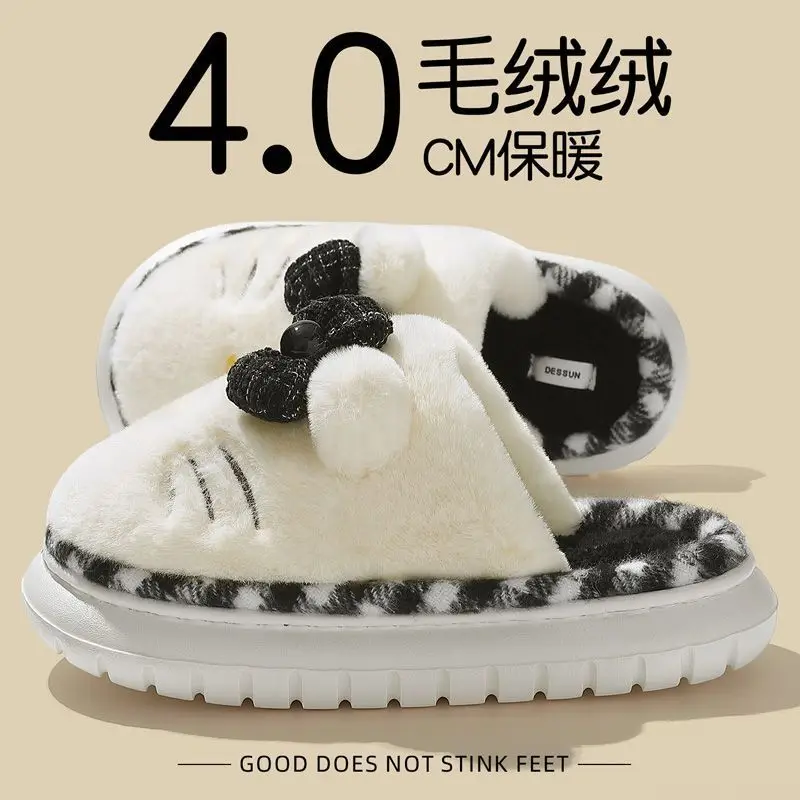 Bow Plush Cotton Slippers Women Autumn Winter 2025 - Image 4