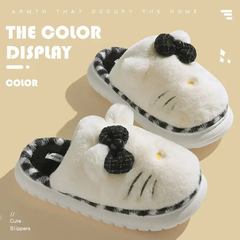 Bow Plush Cotton Slippers Women Autumn Winter 2025 - Image 6