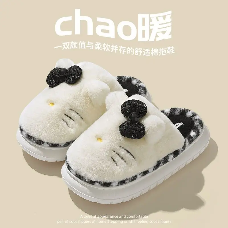 Bow Plush Cotton Slippers Women Autumn Winter 2025 - Image 7