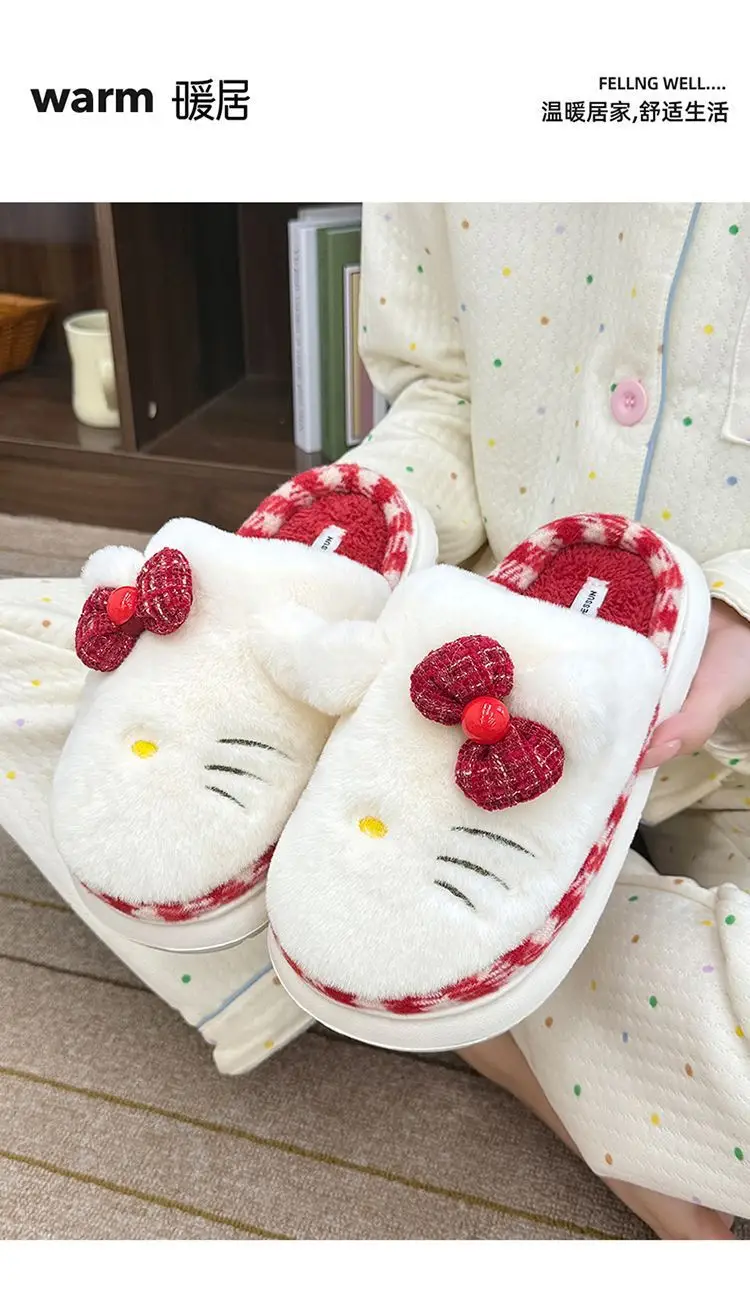 Bow Plush Cotton Slippers Women Autumn Winter 2025 — feature 1