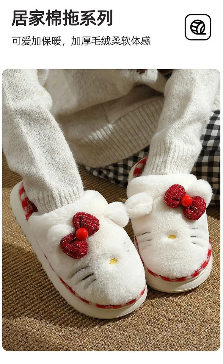 Bow Plush Cotton Slippers Women Autumn Winter 2025 — feature 6