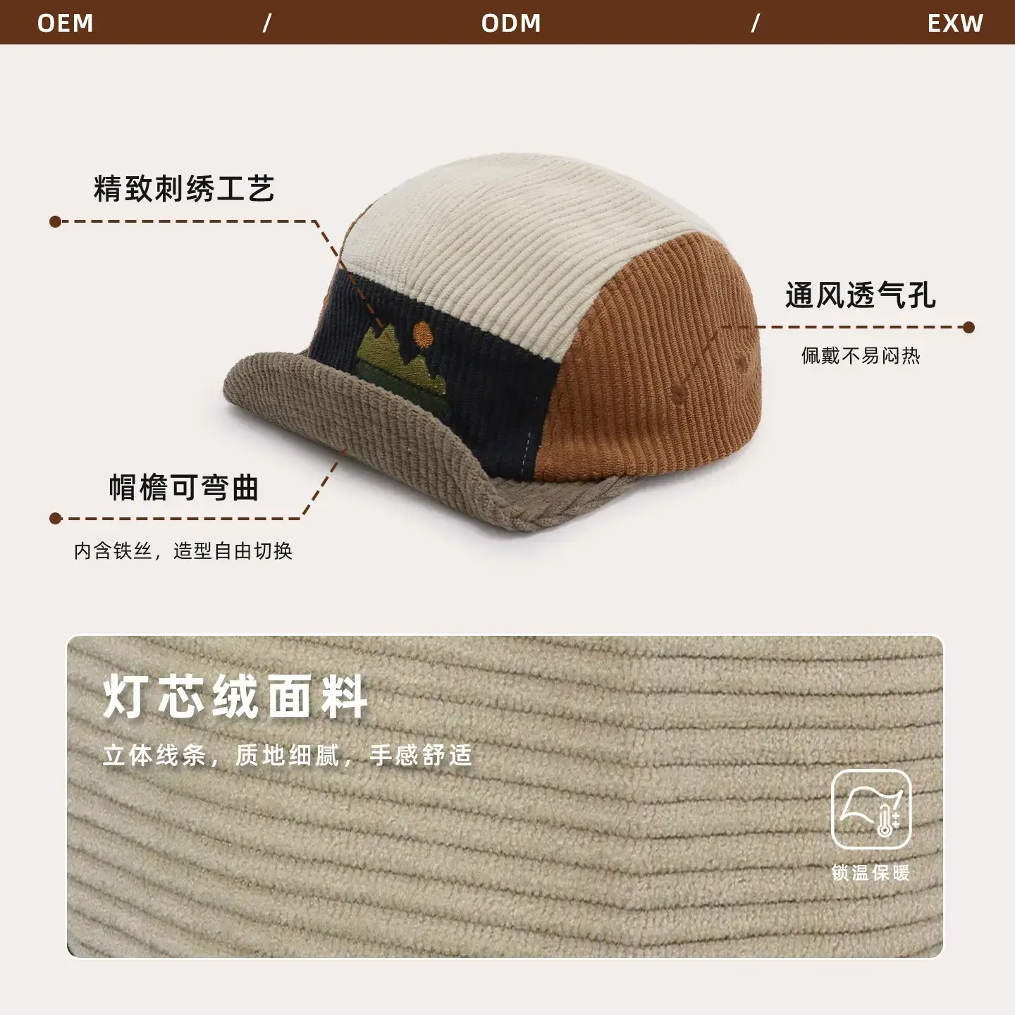 Mountain Style New Corduroy Hat 56-59CM - Image 5