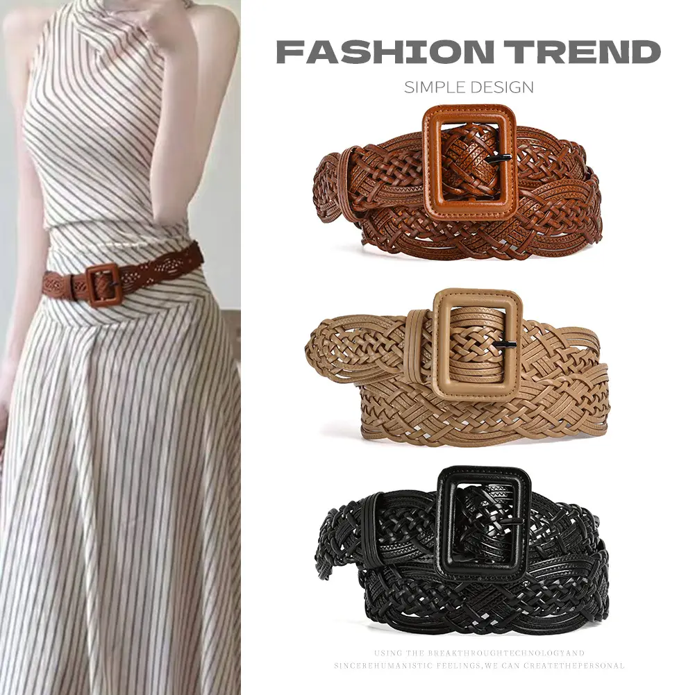 Hand-Woven Tan Belt for Women Casual Dress Belt Wholesale