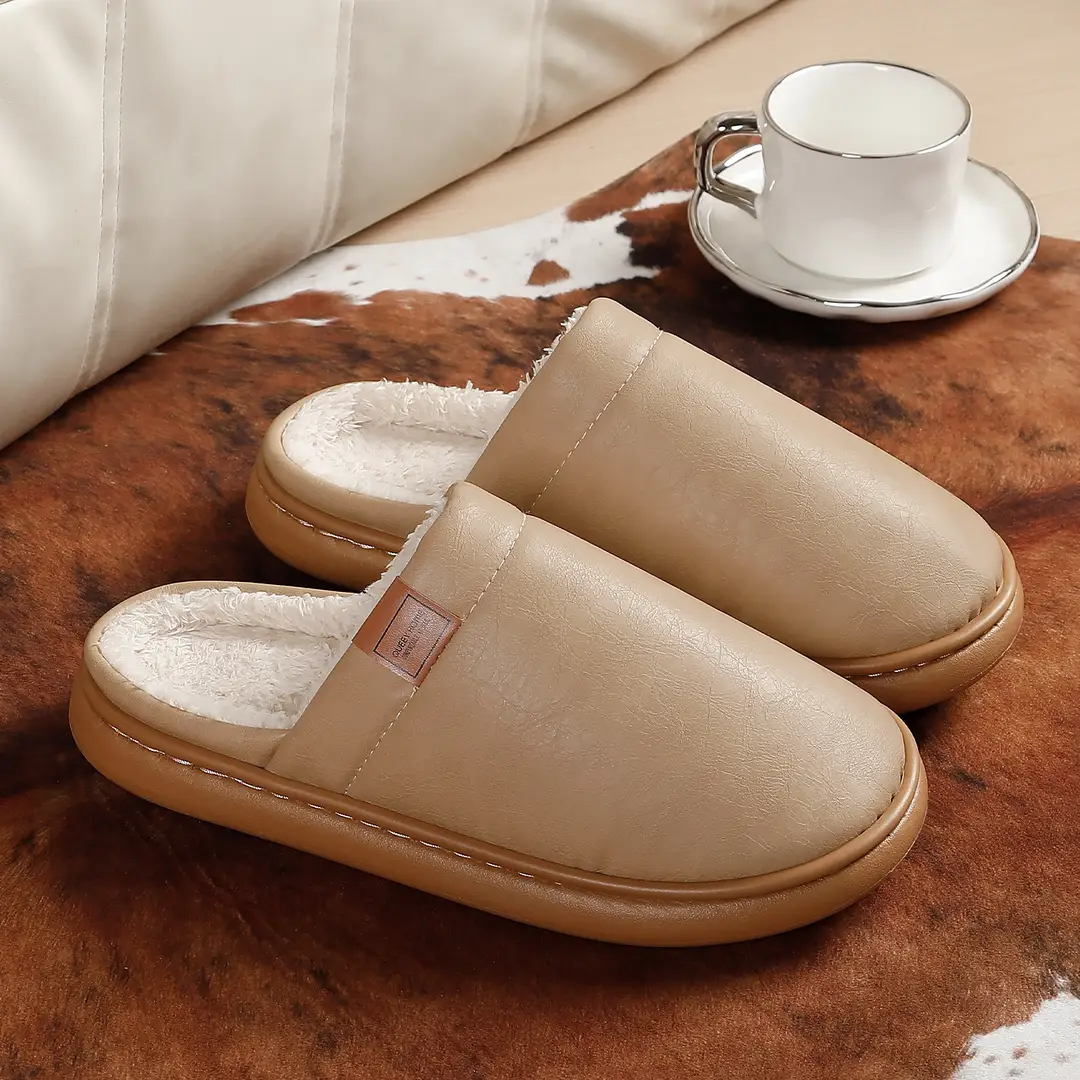 Cotton Slippers for Women in Winter, Waterproof, Velvet and Thick Soles for Home Use, Warm Outer Wear, Non-Slip Plush Couple Cotton Shoes for Men