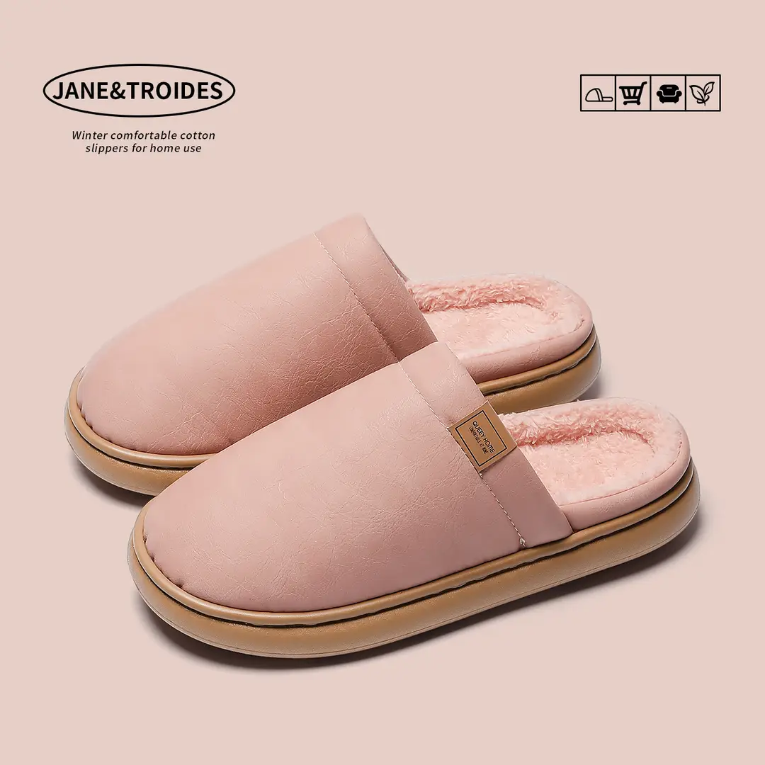 Cotton Slippers for Women in Winter, Waterproof, Velvet and Thick Soles for Home Use, Warm Outer Wear, Non-Slip Plush Couple Cotton Shoes for Men