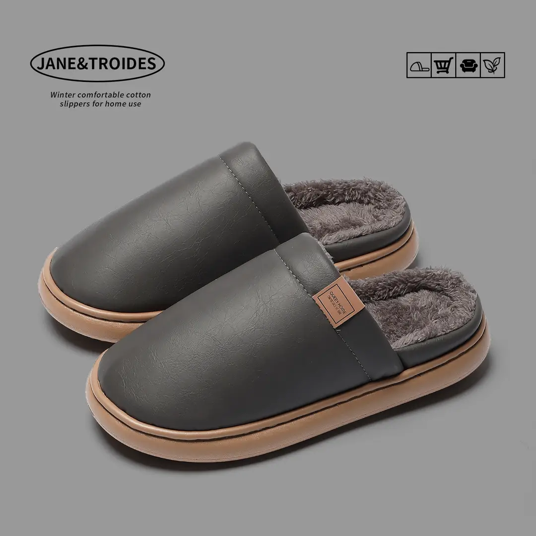 Cotton Slippers for Women in Winter, Waterproof, Velvet and Thick Soles for Home Use, Warm Outer Wear, Non-Slip Plush Couple Cotton Shoes for Men