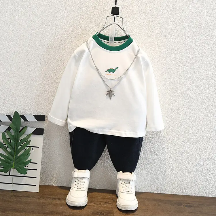 Boys White T-Shirt with Green Trim 2025