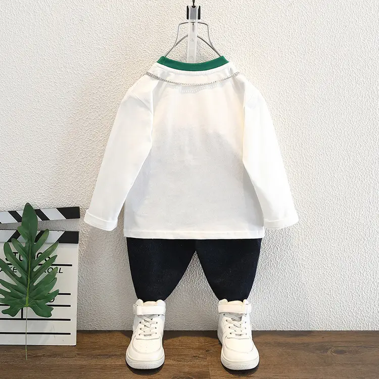 Boys White T-Shirt with Green Trim 2025