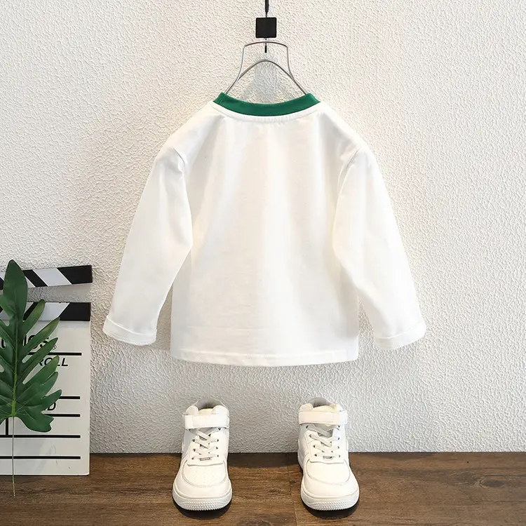 Boys White T-Shirt with Green Trim 2025