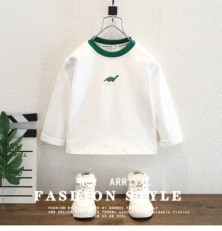 Boys White T-Shirt with Green Trim 2025 — feature 1