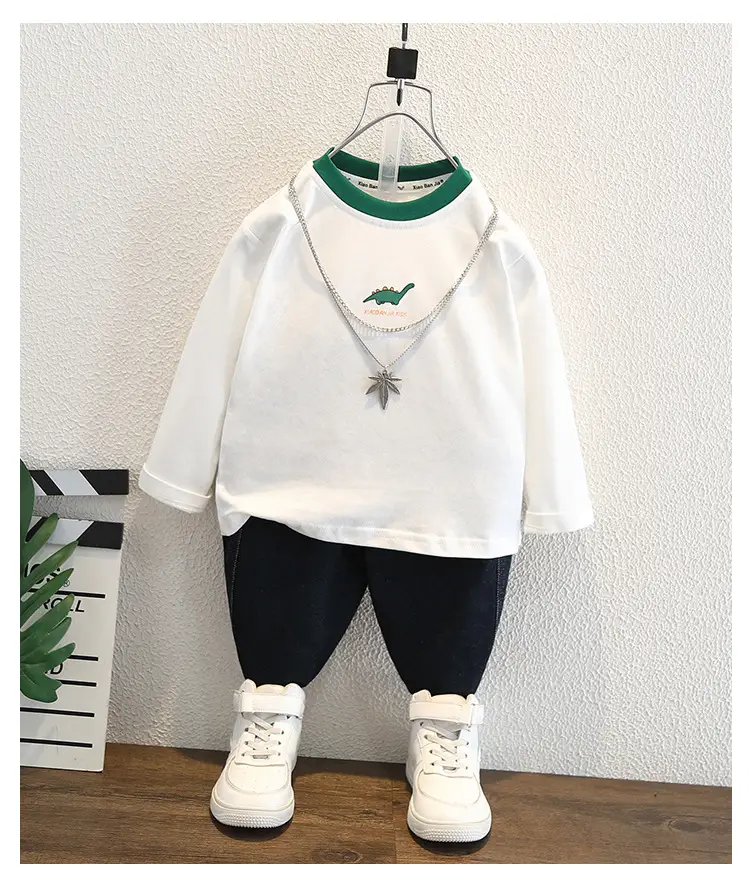 Boys White T-Shirt with Green Trim 2025 — feature 7