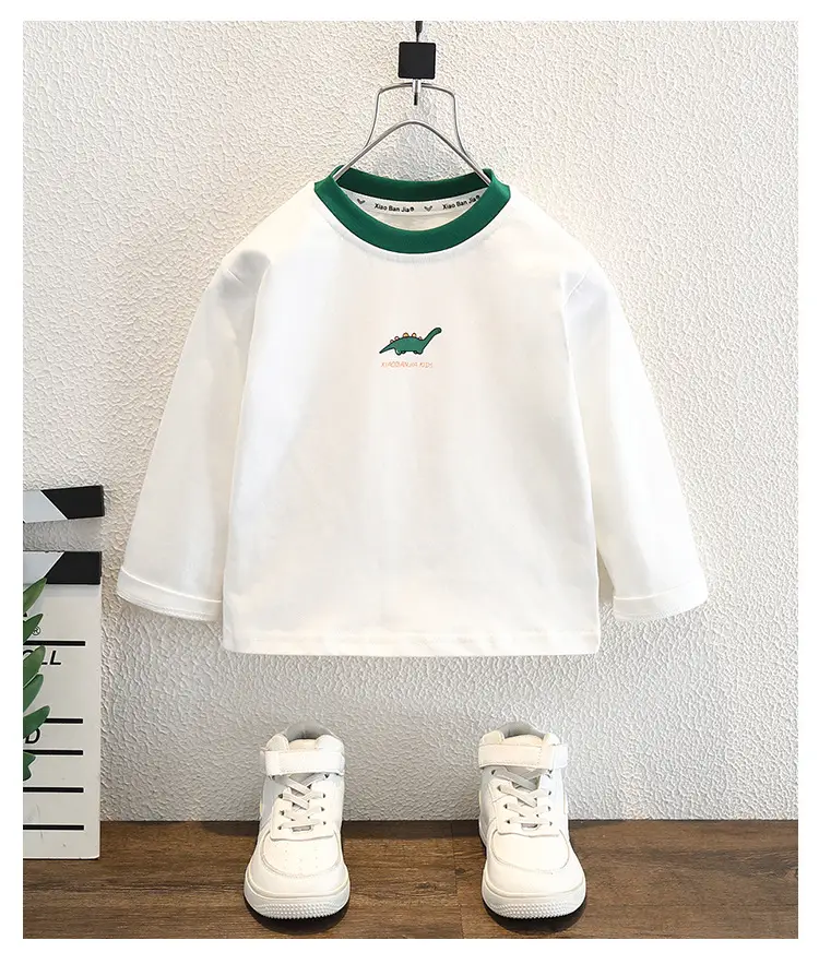 Boys White T-Shirt with Green Trim 2025 — feature 9