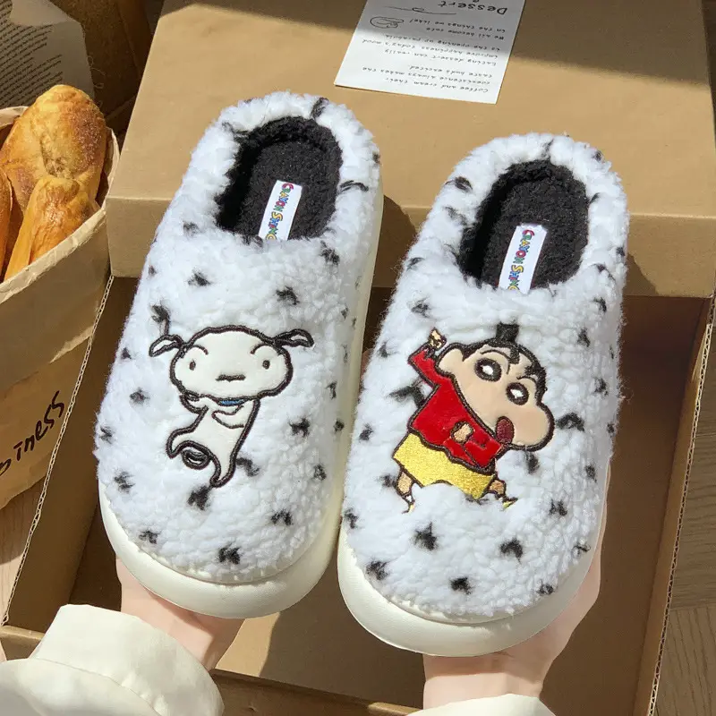 New Crayon Shin-Chan Genuine Cotton Slippers for Women, Autumn and Winter Home Indoor Warm Non-Slip Couple Cotton Slippers - Image 3
